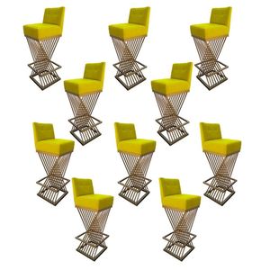 Kit 10 Banquetas Luma Base De Ferro Sued Amarelo D'classe Decor