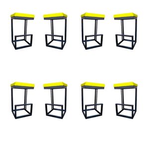 Kit 08 Banquetas Londres Base De Ferro Sued Amarelo D'classe Decor