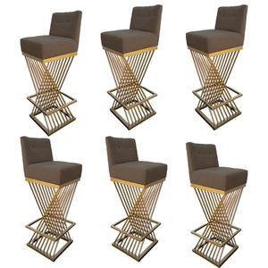 Kit 06 Banquetas Luma Base De Ferro Sued Marrom Rato D'classe Decor