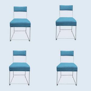 Kit 04 Cadeiras Atena Base De Ferro Maciço Prata Suede Azul Tiffany D'classe Decor