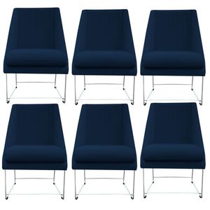 Kit 06 Cadeiras Ana Base De Ferro Prata Suede Azul Marinho D'classe Decor