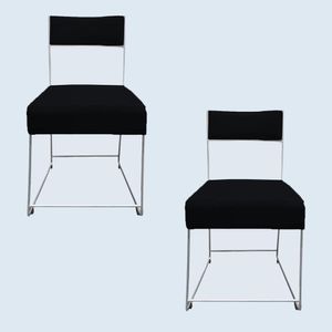 Kit 02 Cadeiras Atena Base De Ferro Maciço Prata Suede Preto D'classe Decor