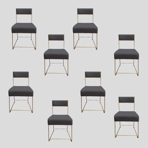 Kit 08 Cadeiras Atena Base De Ferro Maciço Dourada Suede Grafite D'classe Decor