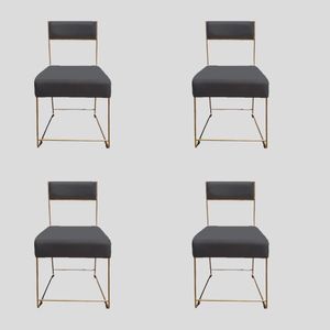 Kit 04 Cadeiras Atena Base De Ferro Maciço Dourada Suede Grafite D'classe Decor