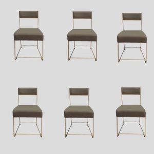 Kit 06 Cadeiras Atena Base De Ferro Maciço Dourada Suede Marrom Rato D'classe Decor