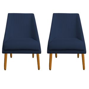 Kit 02 Cadeiras Para Sala De Jantar Ana Pés Palito Veludo Azul Marinho D'classe Decor