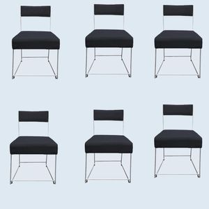 Kit 06 Cadeiras Atena Base De Ferro Maciço Prata Veludo Grafite D'classe Decor