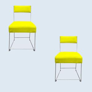 Kit 02 Cadeiras Atena Base De Ferro Maciço Prata Suede Amarelo D'classe Decor