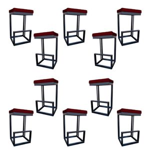 Kit 10 Banquetas Londres Base De Ferro Sued Marsala D'classe Decor