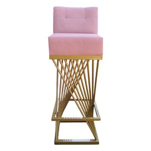Banqueta Luma Base De Ferro Sued Rosa Bebê D'classe Decor