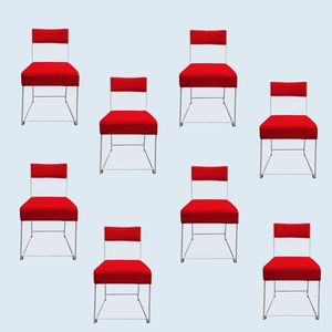 Kit 08 Cadeiras Atena Base De Ferro Maciço Prata Suede Vermelho D'classe Decor