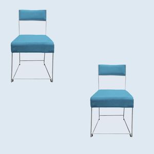 Kit 02 Cadeiras Atena Base De Ferro Maciço Prata Suede Azul Tiffany D'classe Decor