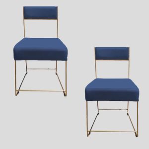 Kit 02 Cadeiras Atena Base De Ferro Maciço Dourada Suede Azul Marinho D'classe Decor