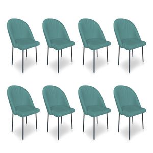 Kit 08 Cadeiras De Jantar Virginia Sued Azul Turquesa Pés De Ferro Preto Dclasse Decor