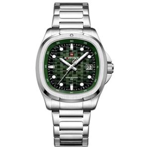 Relógio Pulseira De Aço Inoxidável Luminoso á Prova D´agua Prata Com Fundo Verde