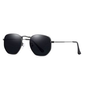 Óculos De Sol Clássico Retro Hexágono Metal Frame Com Proteção Uv400 Cinza Grafite