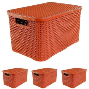 Kit Com 4 Caixas Organizadoras Rattan 15 Litros Com Tampa - Estilo E Praticidade terracota