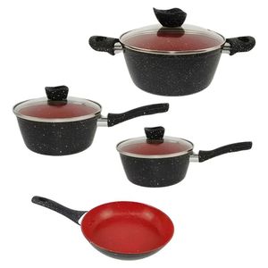 Conjunto De Panelas Antiaderente Preto E Vermelho 4 Peças