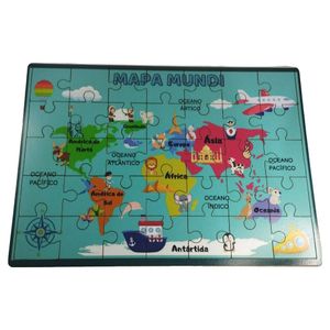 Quebra-cabeça Mundi Educativo Infantil Mundo Madeira Montessori Com 35 Peças.