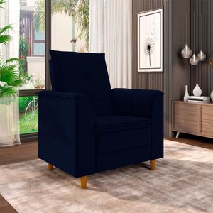 Poltrona Para Sala Confortável Decorativa Isa Veludo Azul Marinho