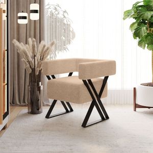 Poltrona Decorativa Linha Alta Aruba Estilo Industrial Bouclé Bege