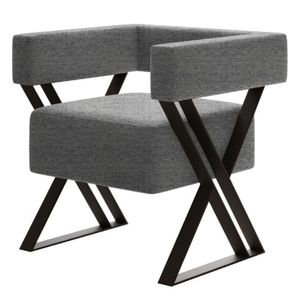 Poltrona Decorativa Mirela Pés De Metal Estilo Industrial Linho Cinza