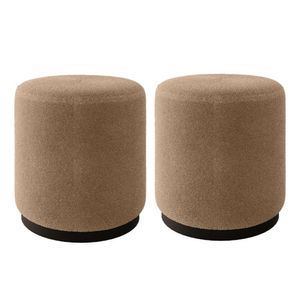Kit 2 Puff Decorativo Estofado Estilo Industrial Madri Bouclé Bege