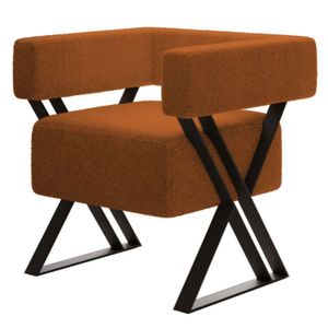 Poltrona Decorativa Mirela Pés De Metal Estilo Industrial Bouclé Terracota