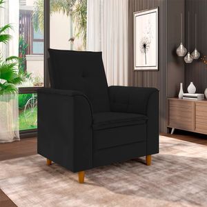 Poltrona Para Sala Confortável Decorativa Isa Veludo Preto