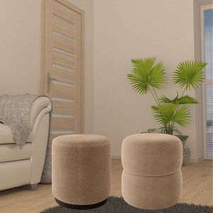 Kit 2 Puff Decorativo Estofado Para Sala De Estar Veneza Bouclé Bege
