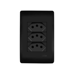 Tomada Tripla Fame Habitat Black 2p+t 10a Com Placa 4x2 Preta