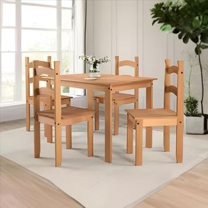 Mesa De Jantar Pacta 100x70 4 Cadeiras Madeira Maciça - Natural