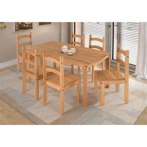 Conjunto De Mesa De Jantar 140x70 Com 6 Cadeiras Madeira Maciça Luxo Natural