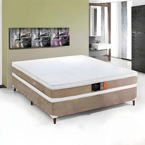 Base Box E Colchao Casal Ouroflex Molas Ensacadas 1,88 X 1,38 X 0,72 Branco - Bege