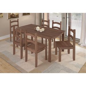 Conjunto De Mesa De Jantar 140x70 Com 6 Cadeiras Madeira Maciça Luxo Chocolate