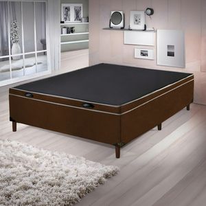 Base Cama Box Bau Articulado Casal 1,88x1,38x0,40 Suede E Marrom