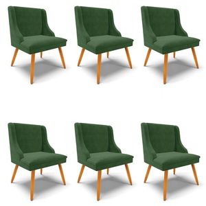Kit 6 Cadeiras Estofadas Para Sala De Jantar Pés Palito Lia Suede Verde - Ibiza