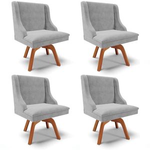 Kit 4 Cadeiras Estofadas Giratória Para Sala De Jantar Lia Suede Cinza - Ibiza