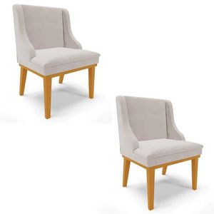 Kit 2 Cadeiras Estofadas Para Sala De Jantar Base Fixa De Madeira Castanho Lia Veludo Cinza - Ibiza