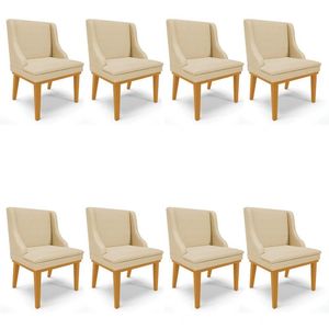 Kit 8 Cadeiras Estofadas Para Sala De Jantar Base Fixa De Madeira Castanho Lia Veludo Off White - Ibiza