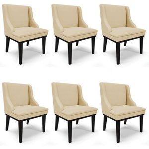 Kit 6 Cadeiras Estofadas Para Sala De Jantar Base Fixa De Madeira Preto Lia Veludo Luxo Off White - Ibiza