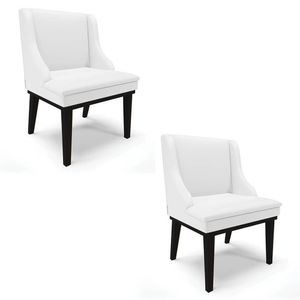 Kit 2 Cadeiras Estofadas Sala De Jantar Base Fixa De Madeira Preto Lia Sintético Branco - Ibiza