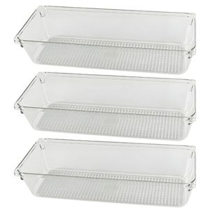 Kit Com 3 Organizadores De Gavetas Transparente 23x7 - Organização Compacta E Prática