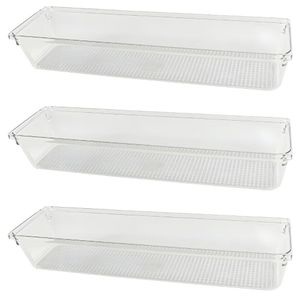 Kit Com 3 Organizadores De Gavetas Transparente 30x8 - Praticidade E Elegância