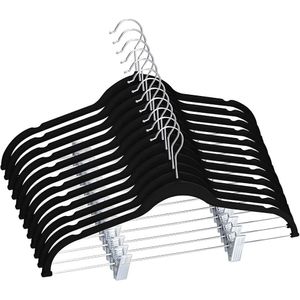 Kit 10 Cabides Slim De Veludo Preto Com 20 Presilhas - Organização E Elegância
