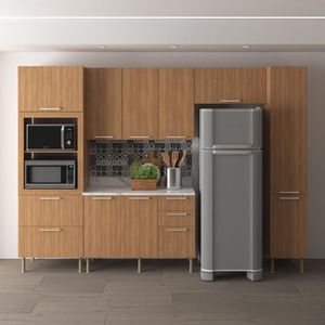 Cozinha Completa Modulada 5 Peças Com Balcão Com Tampo Multimóveis Cr20451 Freijó Mármore Branco