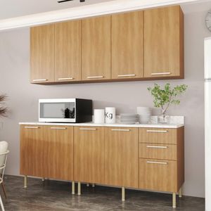 Cozinha Compacta 4 Peças Com Armário E Balcão Com Tampo Multimóveis Cr20448 Freijó Mármore Branco