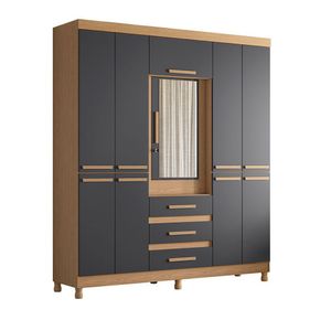 Guarda Roupa Fusion Casal Porta Basculante Espelho Albatroz Freijó/titanium