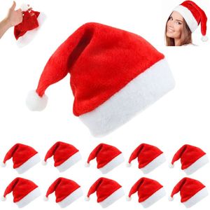 Kit Com 10 Gorros De Papai Noel De Veludo Vermelho E Branco - 40cm