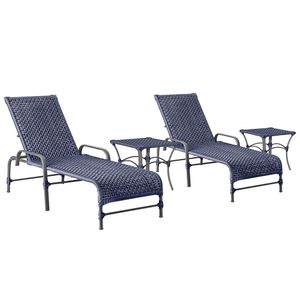 2 Espreguiçadeiras Catar 2 Mesas Garden Corda Náutica Trama Azul